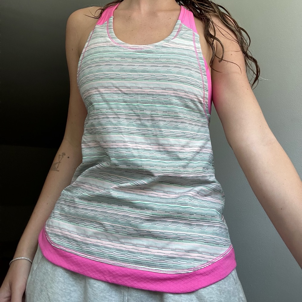 Lululemon Athletica Pink and Gray Striped Tank Top